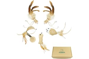 Pawfect Family® Natural Cat Toy Set: 5 Sisal Toys with Feather Attachments, Suitable as Replacement for Cat Wand.