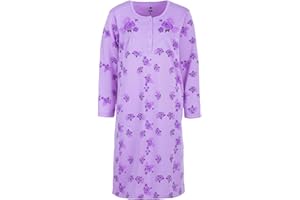 LUCKY Damska koszula nocna, termiczna, długi rękaw, kwiaty, zimowe guziki, rozmiar M, L, XL, XXL