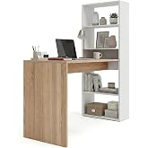 Duehome Cosmic Reversible Children's Desk with 5 Holes Shelf | Computer Table, Artik White and Canadian Oak, for Study and Of