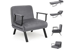 CROWNSHOP Folding Sofa Bed 4-in-1 Convertible Single Sofa Chair Bed with 6-Position Backrest and Pillow, Folding Sleeper Couch with Back Upholstered Seat Single Flip Chair for Living Room Gray