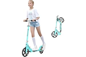 TEAMOOVE Scooter for Kids Ages 8-12,Adjustable Foldable with Carry Strap and Rear Brake|200mm Big Wheels City Scooter for Kids Ages 6+
