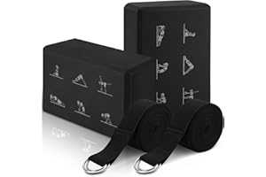 RETON Set di 2 blocchi per yoga con cinghia, mattoncini leggeri in schiuma EVA per yoga, pilates, blocco per pilates ad alta densità, mattoncini antiscivolo per stretching, migliorano la
