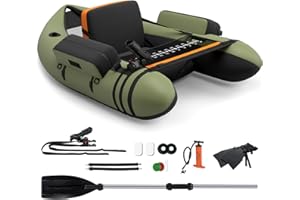 COSTWAY Belly Boat da Pesca Portatile, Gommone Gonfiabile da Pesca con Porta Canne Regolabile, Pompa, Pagaia in Alluminio, Spallacci e Kit di Riparazione, Barca da Mare con 2 Pinne, capacità 160kg