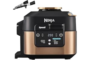 ‎NINJA Ninja Speedi 10 w 1, multicooker, frytkownica beztłuszczowa i multicooker, 5,7 l, parowar, grill, ciasta, pieczenie, smażenie, wolnowar, posiłki dla 4 osób w 15 minut, czarny i miedziany, ON400EUCP