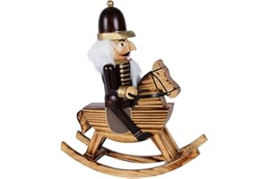 OBC-KUNSTHANDWERK Nussknacker Kunsthandwerks-Stil Soldat auf Schaukelpferd braun gebeizt / 25 cm/weihnachtlicher Nussknacker/handbemalte Deko Figur aus Holz/weihnachtlich dekorieren