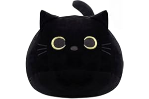 FSRONGXI Cute Plushies, Black Cat Stuffed Animal, Kawaii Cat Plush Pillow, Preppy Room Decor Gifts for Kids Girls Boy (20cm)