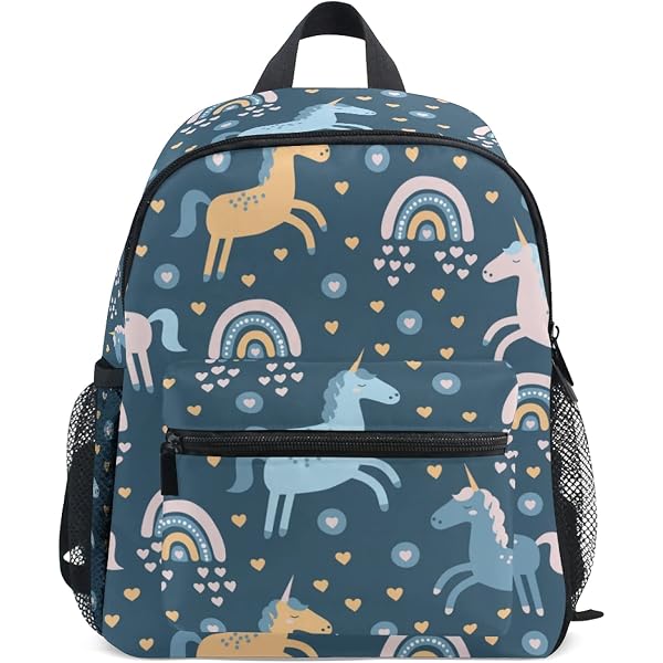 Mnsruu Personalisierbarer Kinderrucksack | Einhorn Mit Regenbogen Design | 26x15x33 Cm | Mit Anti-Verlust-Gurt