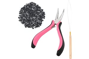 Vlasy Hair Extensions Tools Kit,Professional Tools With Hair Extension Pliers Pink,Loop Threader and 100PCS 3.0mm Silicone Hair Extension Rings Beads Links (Black)