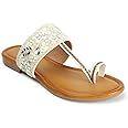 KKF Footwear Women's Fancy Kolhapuri Flats Stylish Slip-On Chappal Sandals for Girls & Ladies | Sizes 3-8