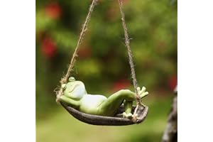 AROLA Decoración creativa con forma de rana de hamaca para jardín, columpio colgante de cuerda de árbol, esculturas de animales, decoración individual para jardín, exterior e interior.