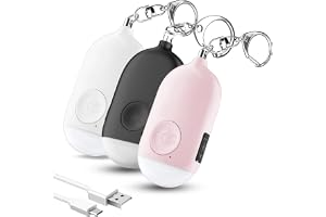 Hion Set med 3 personliga säkerhetslarm, 130 dB uppladdningsbara självförsvarsnyckelringar med LED-ficklampa, nödlarm för bar