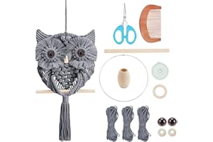 FREEBLOSS Kit Macramé Hibou Décoration Murale Suspendue Hibou DIY Artisanat Faire Tapisserie Murale en Macramé avec Instructions pour Débutant Adulte, Gris
