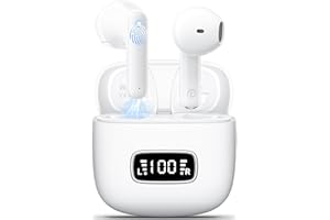 GODYSE Cuffie Bluetooth, Auricolari Bluetooth con 4 Mic Cuffie Wireless Bluetooth 5.3 Cuffie Senza Fili IP6 Impermeabili Cuffiette Bluetooth Sport ENC Cancellazione Rumore 42H /LED Display digitali Bianco