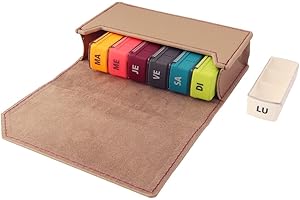 Anabox- Pilulier Semainier 3x7 Compartiments Multicolore - Organisateur Médicaments 7 Jours Matin Midi Soir avec Étui Protection - Taupe clair - Solide et Pratique - Sans BPA