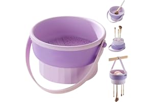Pinselreiniger Make up,Forreen 3 in 1 Pinsel-Reinigungsbox Tragbares Silikon Make-up Pinsel Reinigungsmatte für Reinigen, Aufbewahren und Trocknen (Violett)