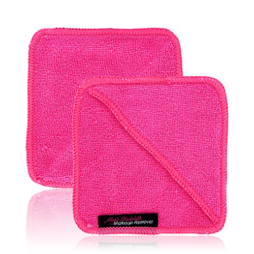 Hochwertiges 2er Set Make-Up Entferner Tücher aus Mikrofaser, wiederverwendbar, keine Chemie – hypoallergene Abschminktücher, Farbe: pink - 2