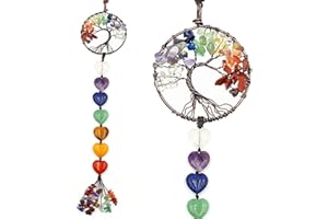 BESTEVERY Lebensbaum Dekoration, Fensterdeko Hängend, Wire Wrap Baum des Lebens, Baum des Lebens hängen Deko, Wandbehang Heilsteine, Heilkristalle Wand Meditation für Home Dekoration, Viel Glück (7 Chakra)