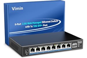 VIMIN 8 Port 2.5G Web Managed Ethernet Switch with 10G SFP, 9 Port 2.5 Gigabit Smart Network Switch Managed Support Vlan/QoS/IGMP/Static Aggregation, Desktop/Wall-Mount, Fanless, Work for 2.5G NAS