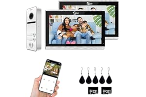ANJIELO SMART Sistema de intercomunicador de video para puerta 1080P, timbre de 2 familias, pantalla táctil de 10 pulgadas, soporte de desbloqueo, intercomunicador bidireccional, detección de movimiento (blanco)