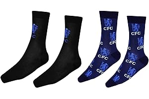GIFTS 4 ALL Official Twin Pack of Mens Chelsea Football Crest Dress Socks (Adults Size 8-11), Chelsea Mens Gift Socks, Chelsea Champions Socks Gift Set