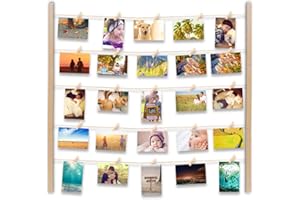 ‎UPING Uping Hangit Photo Photos Collage Picture Photo Frame Wall Collage Picture Frame Wood Washing Line Photo Frame with 30 Wooden Clips & Hemp Rope