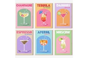 AMMKLFH Lot de 6 kits de peinture à cocktail rétro par numéros pour adultes et débutants, peinture par numéros sur toile, peinture acrylique à l'huile aquarelle pour décoration murale de bar, de fête, salle