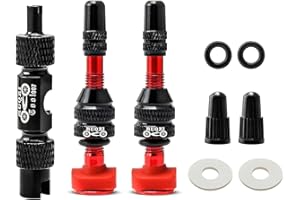 MUQZI Kits de Tige de Valve Presta Tubeless - Sans Fuite Avec Outil de Retrait de Noyau Intégré et Bouchons en Alliage Pour Vélo, Rouge