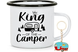 Joymaking Emaliowana filiżanka na kemping, prezent z sentencją, King of the Camper, do przyczepy kempingowej, akcesoria kempingowe, filiżanka prezent dla przyjaciela, 350 ml