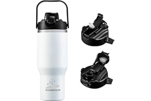 Goodatech Botella Térmica 32 oz, Acero Inoxidable, Libre de BPA, Doble Pared al Vacío, Sorbete Abatible, Bebidas Calientes y Frías por 12 Horas, para Viajes, Gimnasio y Oficina (Blanco)