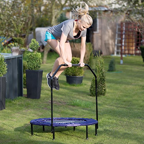 Relaxdays Trampolin faltbar mit Haltestange Indoor H x B x T: 113 x 102 x 102 cm Maximalbelastung: 120 kg schwarz-lila - 2
