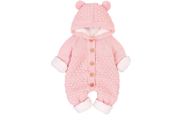 Letuwj Nyfödd baby pojke flicka stickad sparkdräkt med huva en del varm tröja overall kläder