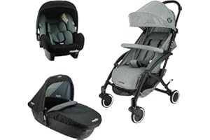 NANIA LILI 3 in 1 carrozzina leggera e compatta + seggiolino Beone (Grp 0+ 0-13Kg) + navicella (0 a 6 mesi)(grigio 3 en 1)