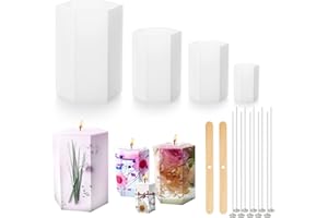 HEILOK 4 PCS Candle Moulds Silicone Pillar Candle Moulds for Candle Making with 50 Candle Wicks and 2 Wooden Wick Holders DIY Candle Molds for Making Candle Wax and Soap (4 Sizes)