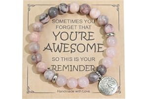 Ouubuuy 8mm Beaded Healing Stones Rose Quartz Pink Zebra Jade Bracciale per le donne, Gemstone Pendant Bracciale, Chakra Yoga Rock Crystal Bracciale, Coppia/Amicizia/Partner Braccialetti