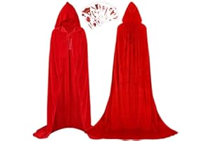 Wishstar Rosso Mantello con Cappuccio，Halloween Mantello Tatuaggi Temporanei Adesivi Combinazione，Tatuaggi Adesivi 10 Fogli，Halloween Velluto Mantello，Costume da Festa di Carnevale di Halloween