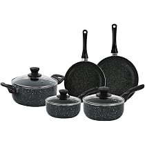 BEZIA Pentola Antiaderente 8 Litri Con Coperchio - Adatta A Induzione, Forno E Tutti I Piani Cottura - Rivestimento In Granito Dorato - Senza PFOA E PFAS