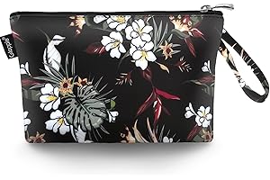 Gloppie Makeup Bag Travel Cosmetic Bag Toiletry Bags,Mini Washbag Cosmetics Pouch Portable Brush Case Make up Pouch Makeup Bag Small Zipper Organiser Lightweight, White Flower