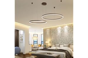 ENXING Suspension Luminaire Moderne LED Réglable En Hauteur Salon Lampe À Suspension Anneau Intensité Variable Lustre Anneau Metal Abat Jour Acrylique Plafonnier Pour Hôtel Restaurantlight Lobby,Marron,2ring