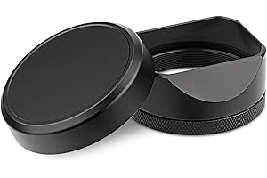 Haoge Gegenlichtblende aus Metall, quadratisch, für Fuji Fujifilm X100VI X100V X100F X100 X100S X100T X70 Kameraschutz mit Metallkappe und 49 mm Adapterring, Schwarz