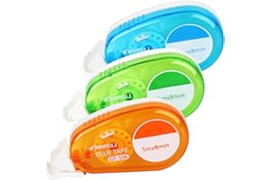 SONEER Glue Roller, 3Pcs Adhesive Glue Tape, 5m x 8mm Double Sided Tape Dispenser Transparent for Crafting, Cards, Photo, Journal and Scrapbooking(radom Color)