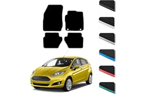 GCM - Car Floor Mats for Ford Fiesta Mk7 2011-2017 Full Coverage Floor Protection - Anti Slip & Fit Car Mat with Clips Easy to Clean Car Carpet for All-Weather- Black Edging, Carpet