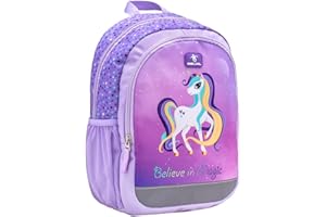 Belmil Kindergartenrucksack mit Brustgurt und Namensschild für 3-6 Jährige/Mädchen / 12 L/Krippenrucksack Kindergartentasche Kindertasche/Einhorn/Lila (305-4/A Unicorn Purple)