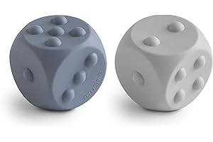 Mushie Würfel Drückspielzeug, Sensorisches Spielzeug, Entwicklung der Feinmotorik, Einfaches Rechnen, 100% Lebensmittelechtes Silikon (Tradewinds/Stone)