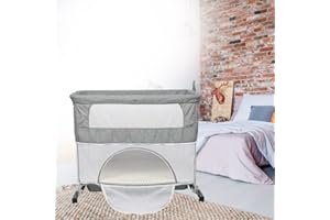 LANTUS Lit Bébé Cododo - Berceau Cododo Bébé avec Matelas, Mode Bascule pour Bercer Bébé, Côté Repliable, Hauteur Réglable, Fenêtres en Filet, Roues et Sac de Voyage - 0-6 Mois (113*66*84cm (Gris))