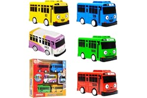 NyaSaa Toy School Bus with Box, 5PCS Die-cast Pull-Back Vehicles, 1:64 Scale Model Car, City Bus Kids Gifts