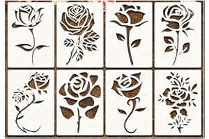CZAKOMIX Lot de 8 pochoirs de fleurs, réutilisables en plastique pour scrapbooking, bois et meubles