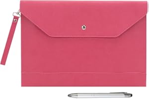 Wonderpool A4 Funda de PU Cuero Sobres Archivos con Bolsillos Internos para Portadocumentos y Papelería Tableta PC Multifunción Organizador (Rojo Ciruela)