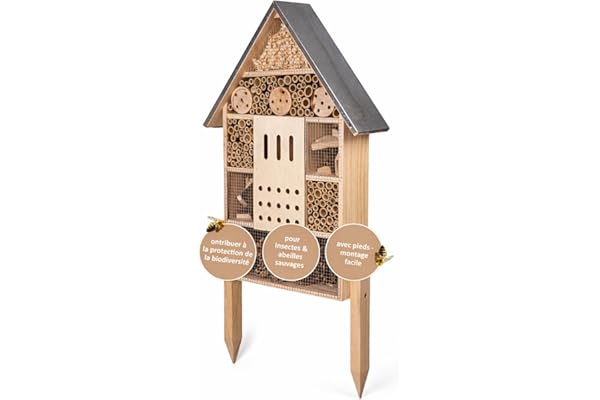 CULT at home Hôtel à Insectes XXL sur Pied – avec Piquet – Hauteur Totale 77 cm – Grande Maison pour bourdons, Abeilles Sauvages, Abeilles et coccinelles ; nichoir et décoration pour Le Jardin et Le