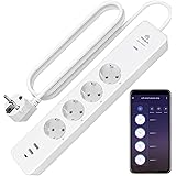 Ciabatta MultiPresa Smart Alexa,Monitoraggio Energetico,Intelligente Wifi(Solo 2,4 GHz) con 4 Prese AC e 3 USB(2A+1C), Protez