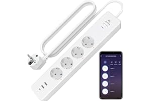 ANTELA Ciabatta MultiPresa Smart Alexa,Monitoraggio Energetico,Intelligente Wifi(Solo 2,4 GHz) con 4 Prese AC e 3 USB(2A+1C), Protezione da Sovraccarico 3680W 16A,Compatibile con Google Home